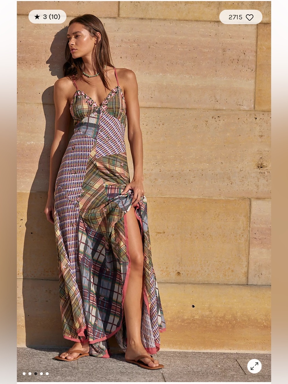 Free People Prairie Dust Plaid Patchwork Embroidered Floral Maxi Dress M - Picture 2 of 10